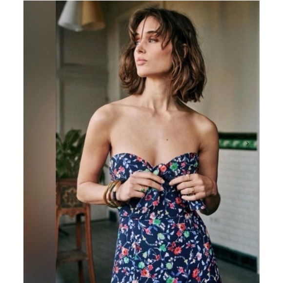Sezane Dresses & Skirts - Sezane Ondine Dress Strapless Multicolor Tie Front Wedding Guest Bustier 38 US 6